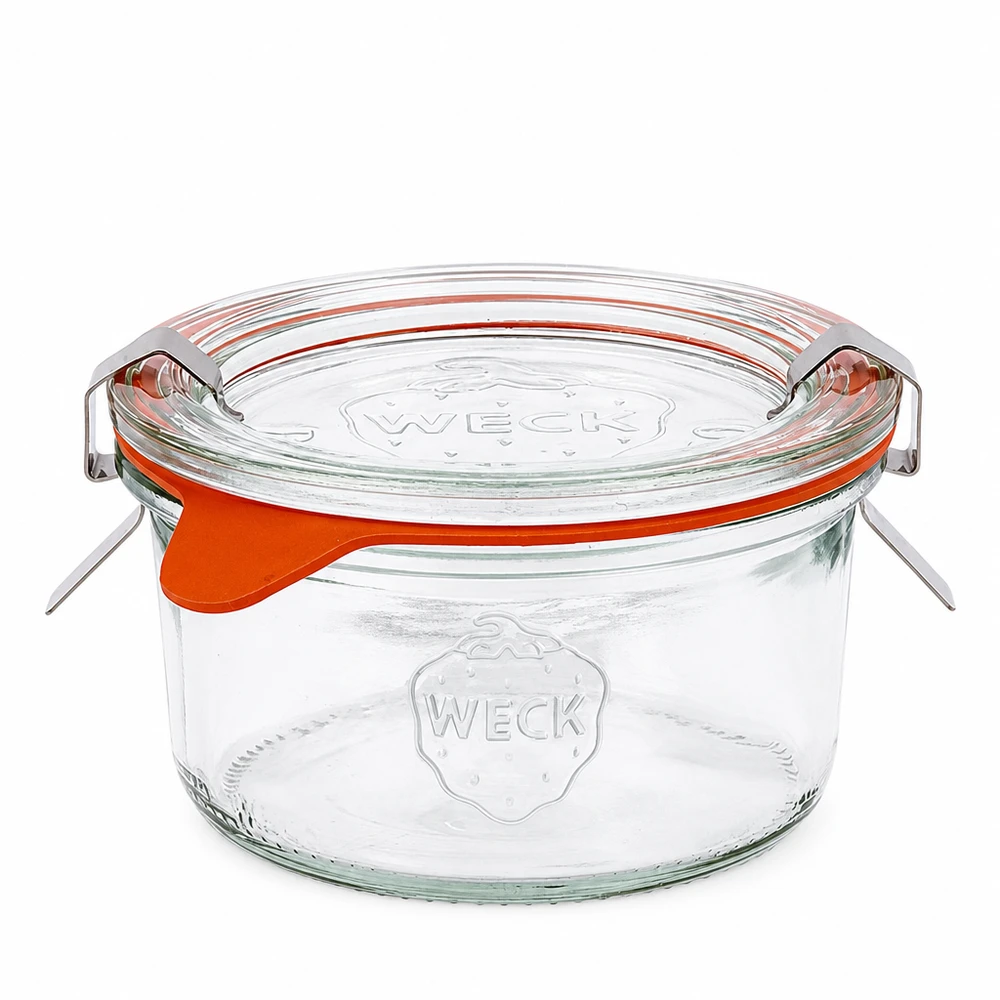 165ml Krossade glasögon komplett WECK RR80 165 ml WECK RR80 murarburk med glaslock och orange gummiring, konserveringsburk med svängbar topp för konservering