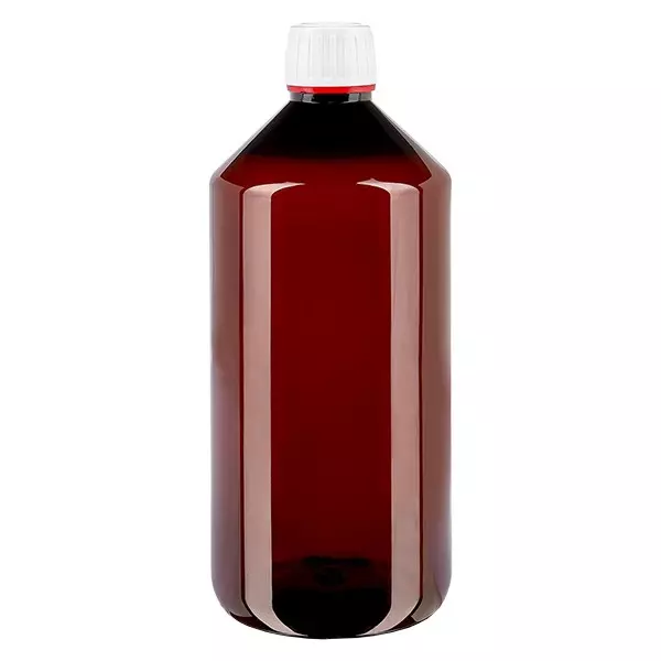 PET-flaska 1000ml med vit/röd säkerhetsförslutning PET-flaska 1000ml med vit/röd säkerhetsförslutning