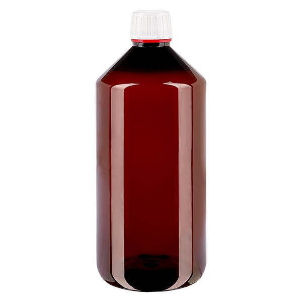 PET-flaska 1000ml med vit/röd säkerhetsförslutning PET-flaska 1000ml med vit/röd säkerhetsförslutning
