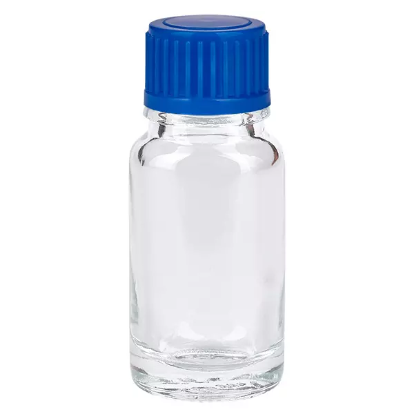 10ml flaska 11mm skruvkork blå standard ClearLine UT18/10 10 ml glasflaska med blå skruvkork, ClearLine UT18/10, för farmaceutiska tillämpningar