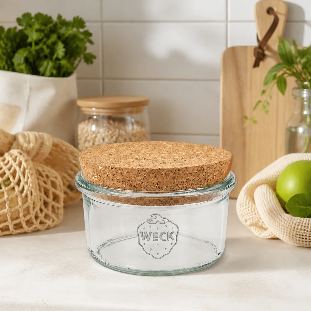 165ml Krossade glasögon WECK RR80 med kork naturell WECK Vorratsglas 165ml RR80 Korkdeckel Küchendeko skandinavisch nachhaltige Aufbewahrung Zero Waste Lifestyle