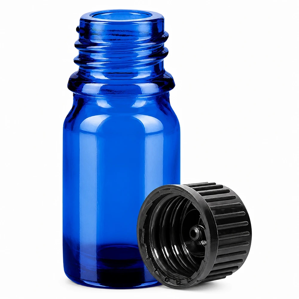 5ml flaska 11mm skruvkork svart standard BlueLine UT18/5 5 ml BlueLine-glasflaska med 11 mm gänga och svart lock för exakt dosering