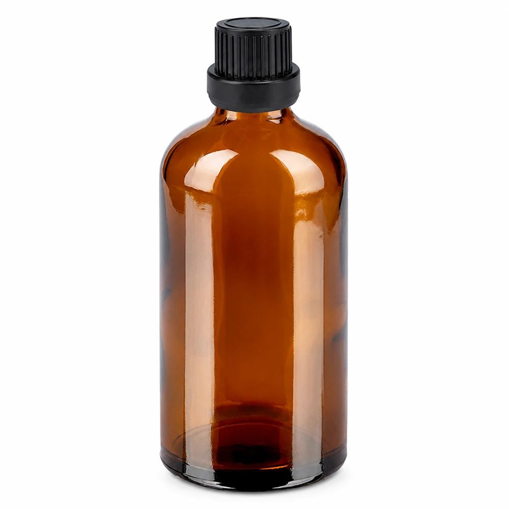 100 ml brun glasflaska med svart dropplock för eteriska oljor och tinkturer
