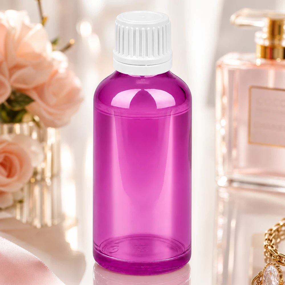 50ml flaska 11mm skruvkork vit Originality skruvkork PurpleLine UT18/50 Elegant 50 ml designerflaska i lila med vitt lock för premiumkosmetikprodukter