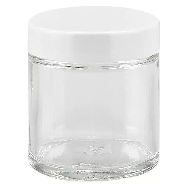 30ml glasburk. klar, med lock av vit bakelit ApoGlas 30ml glasburk. klar, med lock av vit bakelit ApoGlas