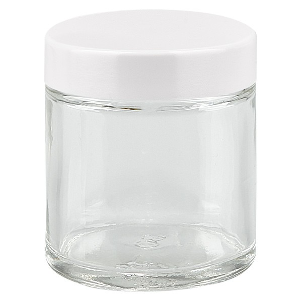 30ml glasburk. klar, med lock av vit bakelit ApoGlas 30ml glasburk. klar, med lock av vit bakelit ApoGlas