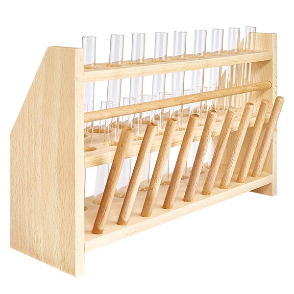 Trähylla med 18 teströr för kalciumhydroxid 100x12