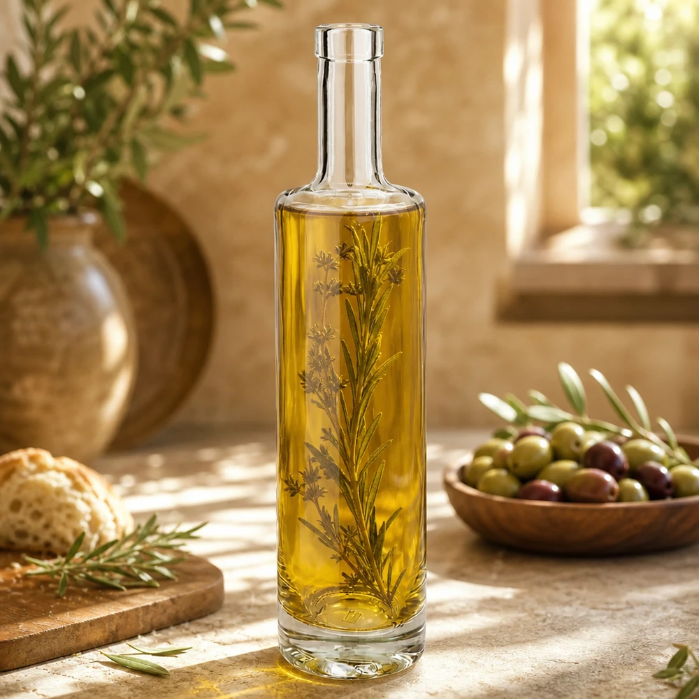 500 ml glasflaska Lina utan lock UNiTWIST® 500ml Glasflasche Lina gefüllt mit Kräuteröl Dekoration Küche mediterran Lifestyle Anwendungsbeispiel Bild 2 von 10