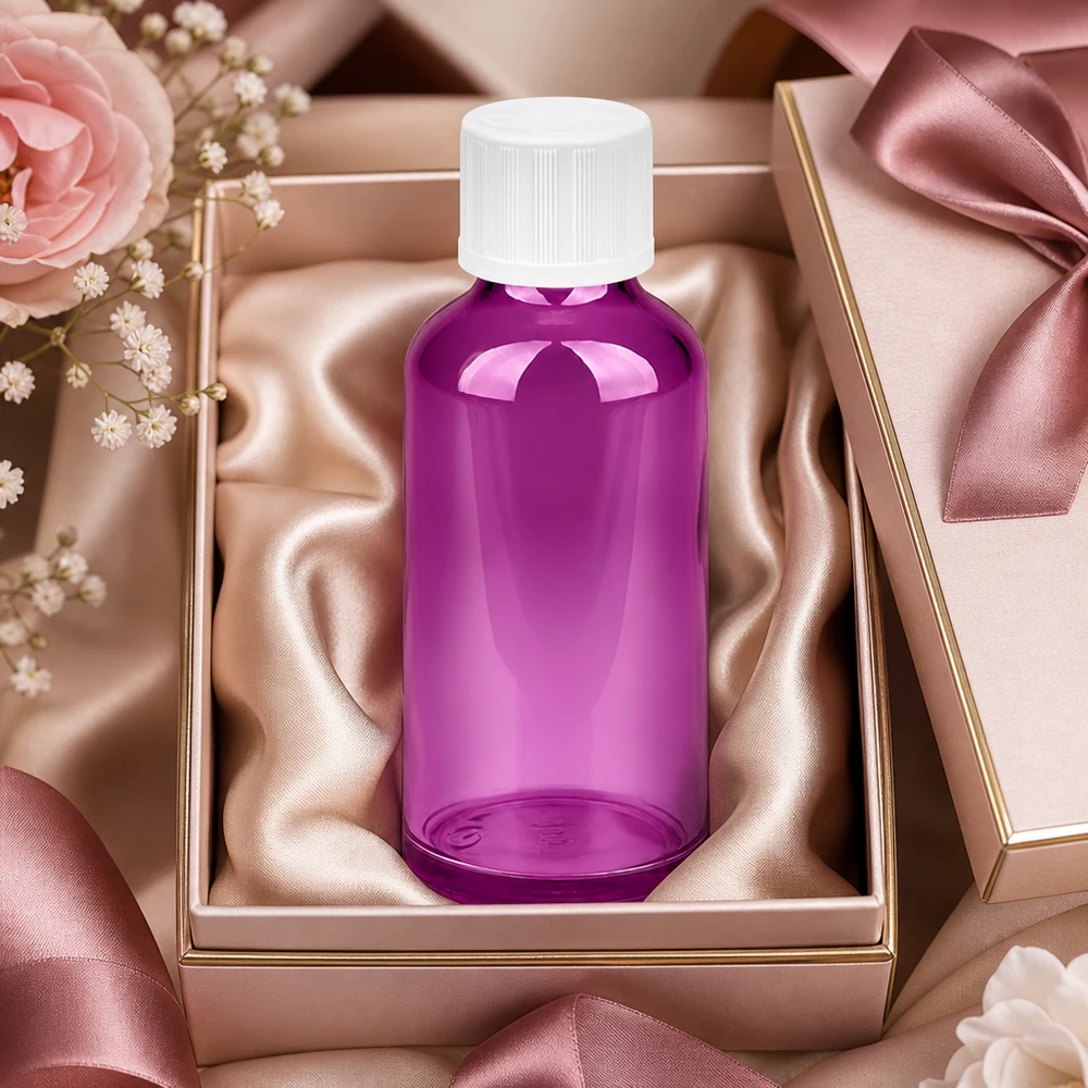 50ml droppflaska 1,2mm vit Standard Barnsäker PurpleLine.UT18/50 Lila 50 ml droppflaska med 1,2 mm öppning och UT18/50-gänga för professionell dosering