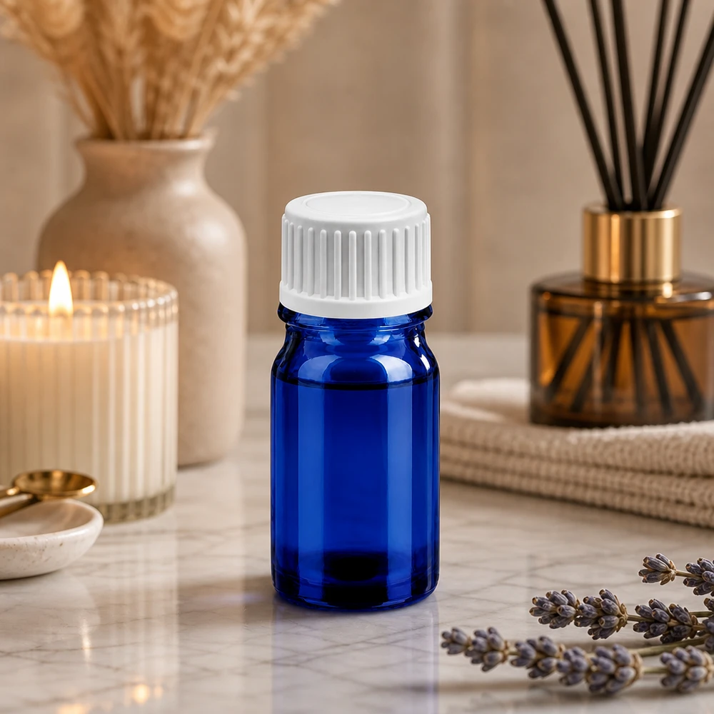 5ml Droppflaska 0.9mm vit standardförslutning BlueLine UT18/5 Högkvalitativ glasflaska 5ml i elegant blått med exakt dropplock för aromaterapi