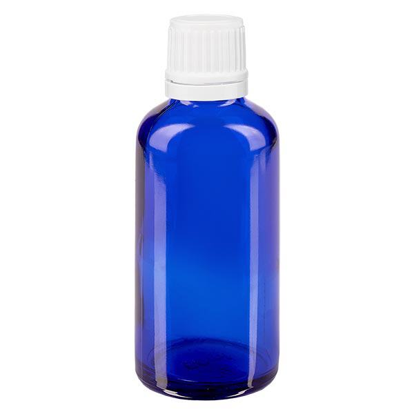 Apoteksflaska blå 50ml skruvkork vit manipulationsskyddad förslutning Apoteksflaska blå 50ml skruvkork vit manipulationsskyddad förslutning