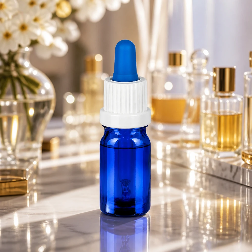 5ml Pipettflaska vit/blå med manipuleringssäkert lock BlueLine UT18/5 Högkvalitativ 5 ml pipettflaska tillverkad av blått borosilikatglas med vitt OV-lock för laboratoriebruk