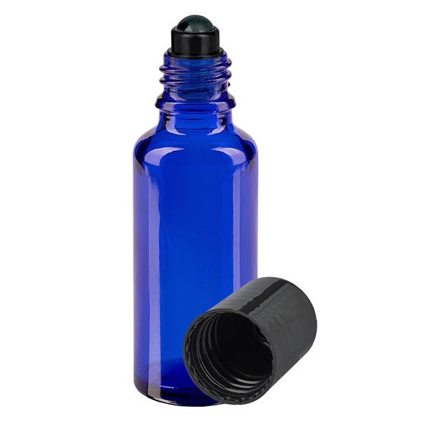 Apoteksflaska blå 30ml roll-on lock svart Apoteksflaska blå 30ml roll-on lock svart