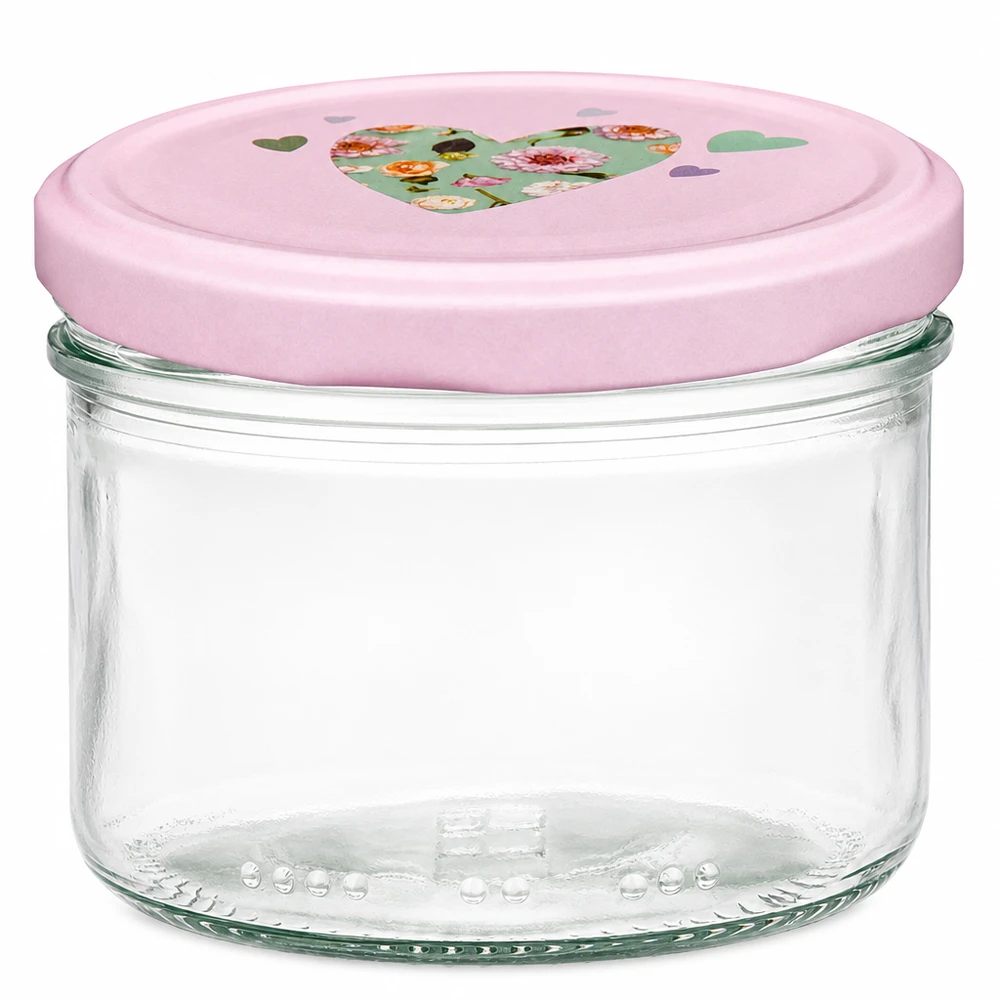 230 ml cylinderburk med rosa BasicSeal-lock och hjärtmotiv, konserveringsburk för förvaring av mat