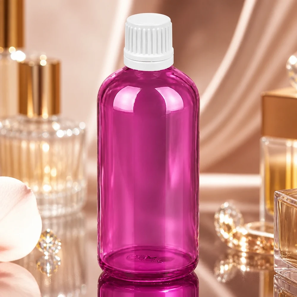 Högkvalitativ PurpleLine droppflaska 100ml i ljuslila med professionellt vitt dropplock