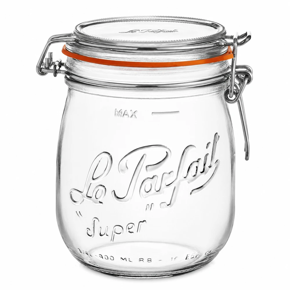750 ml Le Parfait Super förvaringsburk med svängbar topp och gummitätning av klarglas för köket