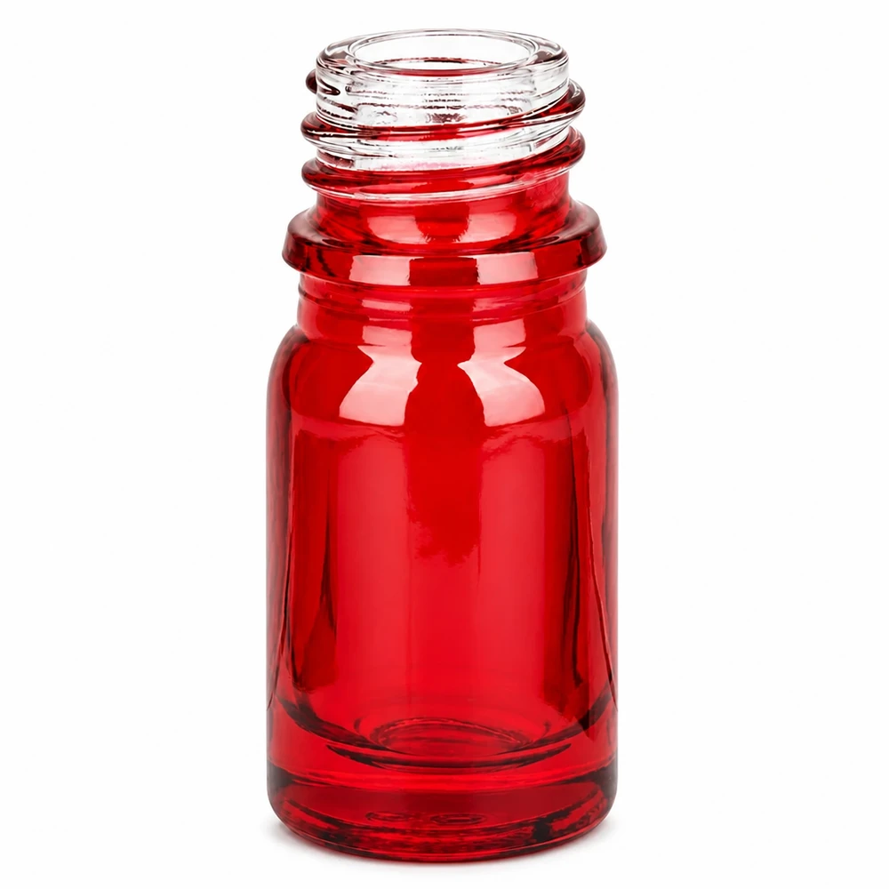 5ml Apoteksflaska RedLine UT18/5 UNiTWIST Apoteksflaska i rött 5 ml glas med UNiTWIST UT18-gänga för säker förvaring av mediciner