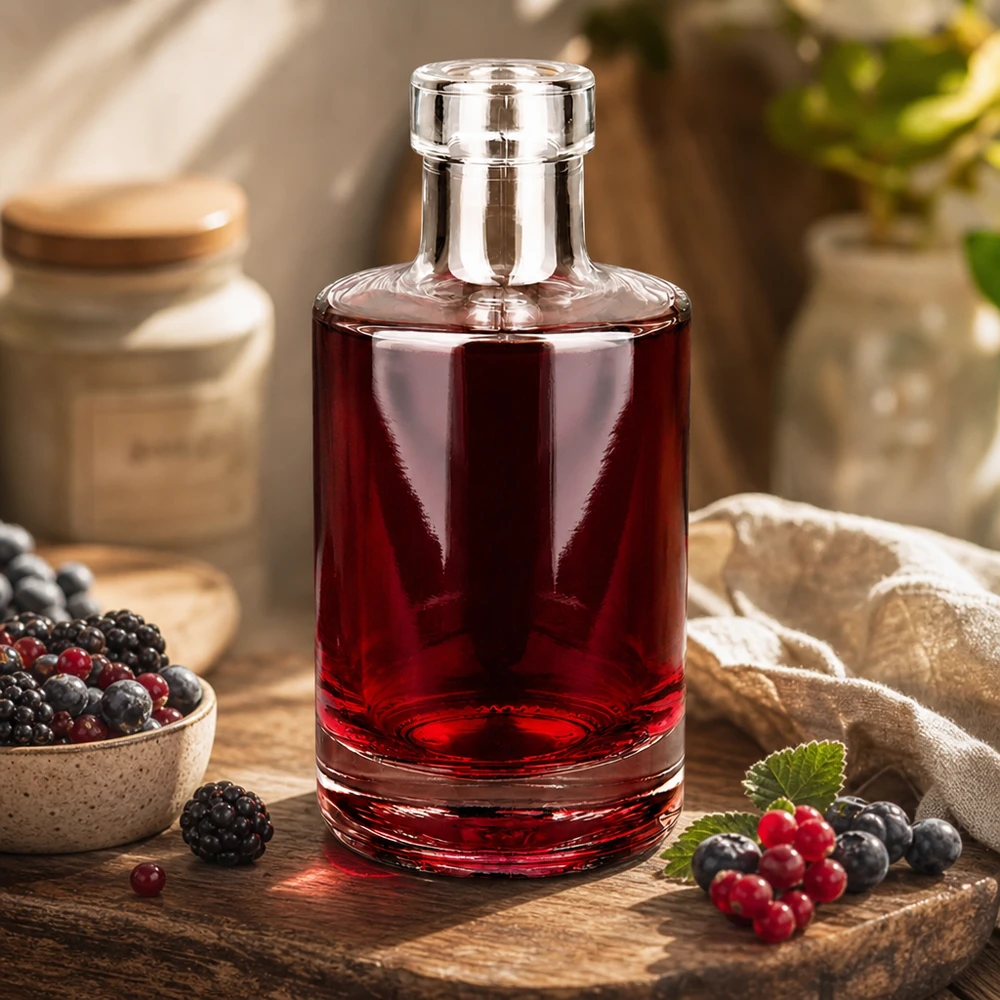 200 ml glasflaska Marie fylld med bärlikör rustik köksdekoration med färska bär Exempel på användning