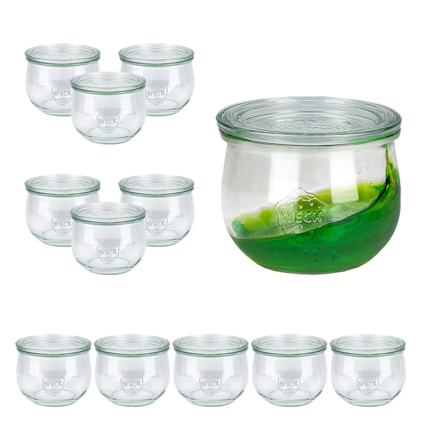Set med 12 Weck-burkar 580 ml tulpanformade burkar 1/2 l med 12 glaslock