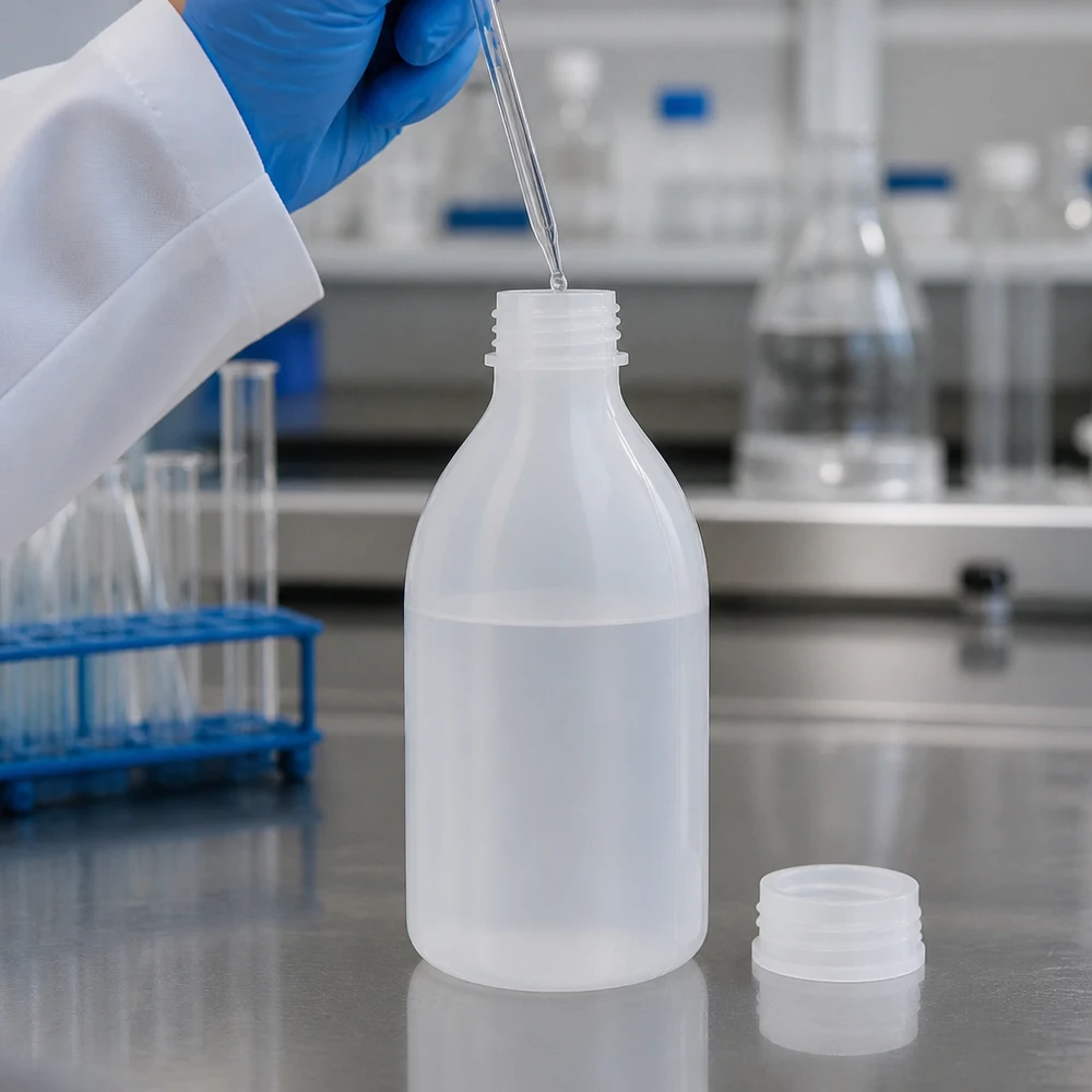 250ml laboratorieflaska med smal hals utan lock 250 ml genomskinlig laboratorieflaska med smal hals, utan lock, fylld med pipett i laboratoriet