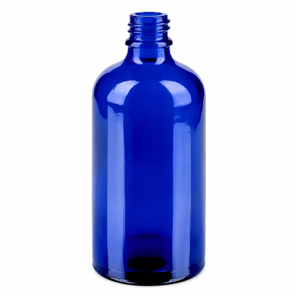 100ml nässprayflaska svart vit/transparent standardlock BlueLine UT18/100 Blå glasflaska 100ml med skruvgänga för nässpray BlueLine-serien