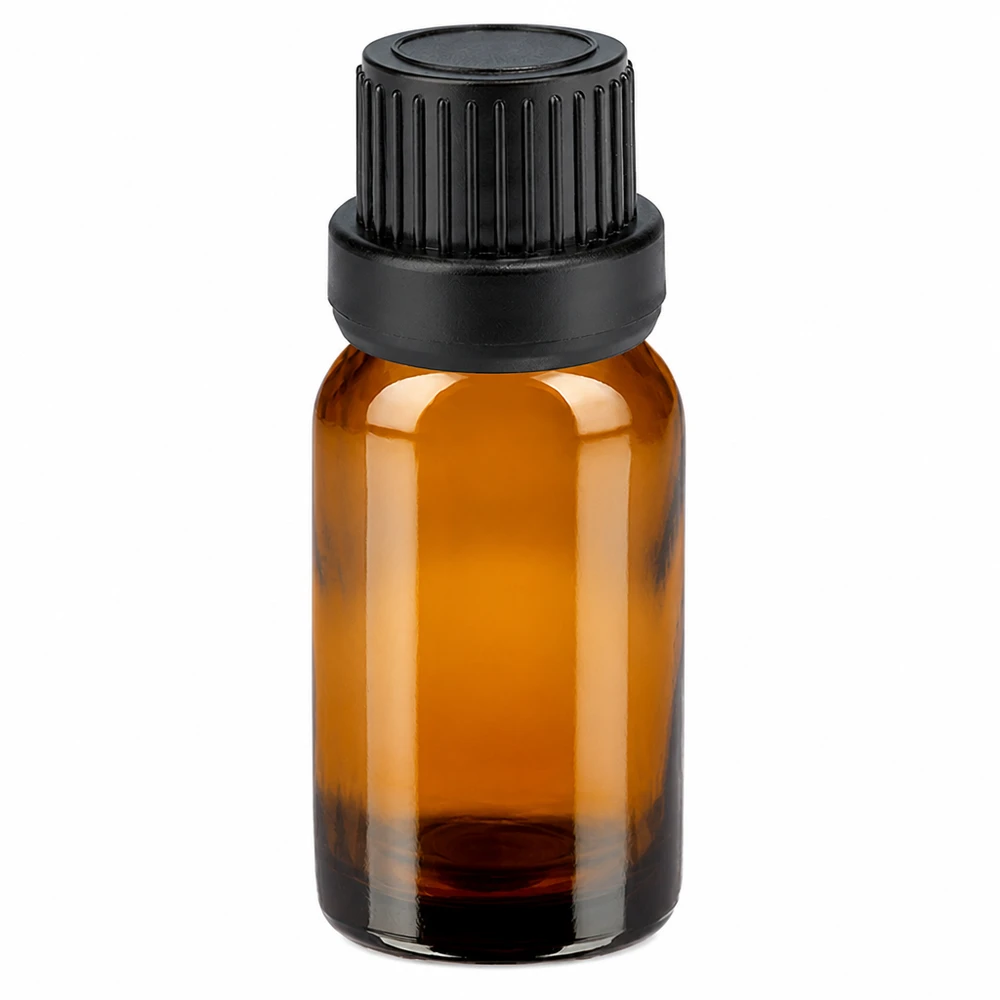 10ml flaska 11mm skruvkork svart sabotagesäker capII BrownLine UT18/10 10 ml bärnstensfärgad glasflaska med svart skruvlock för eteriska oljor och kosmetika