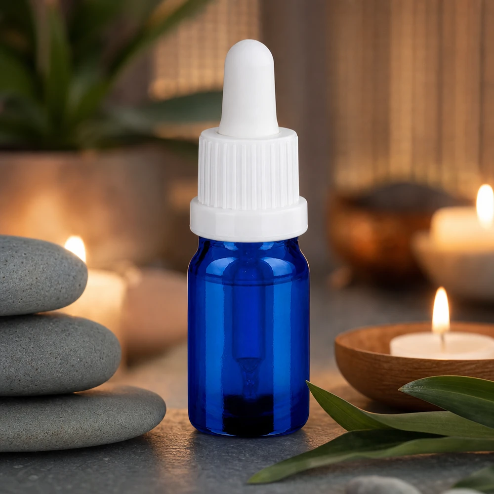5 ml pipettflaska vit med säkerhetsförslutning BlueLine UT18/5 Praktisk 5 ml pipettflaska med vit pipett, idealisk för aromaterapi och wellness-tillämpningar