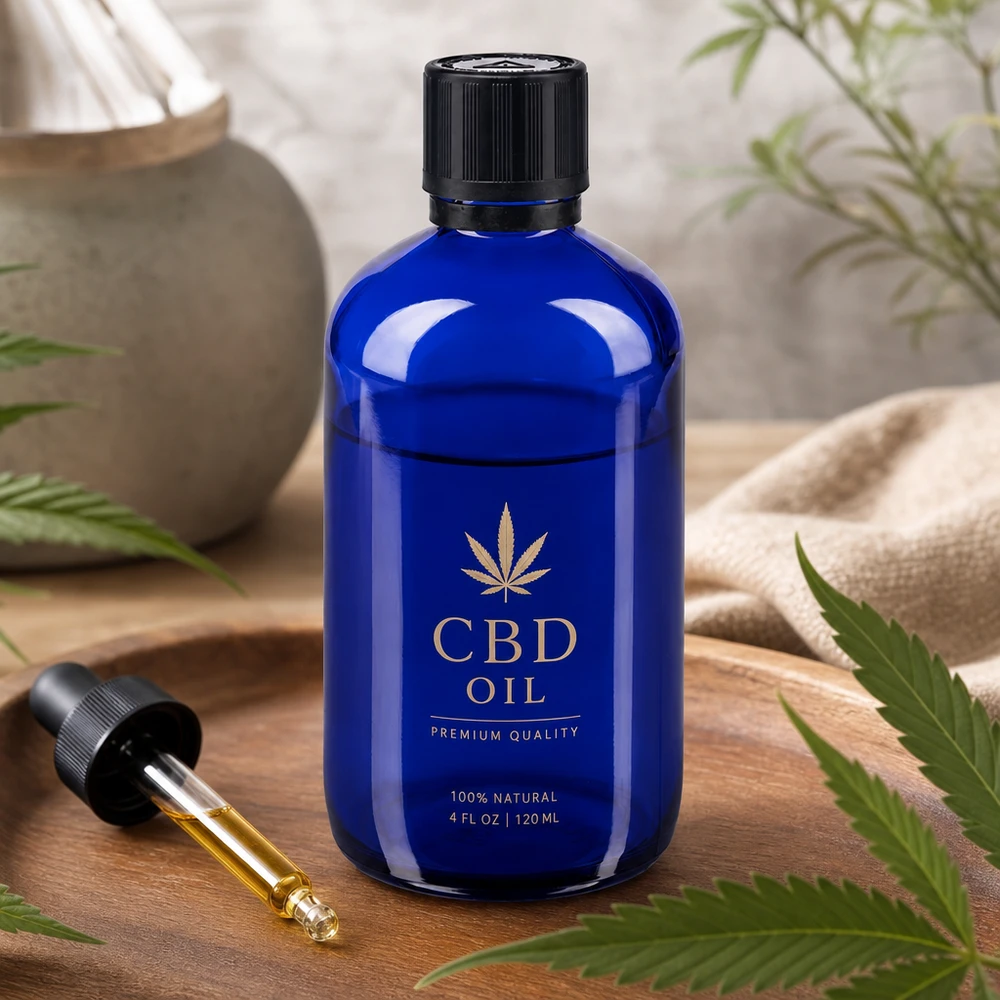 Apoteksflaska blå 100ml dropplock premium 1mm svart barnskyddande manipulationsskyddad förslutning CBD-oljeflaska, 100 ml, blått glas med dropppipett, svart barnsäkerhetslås och originalförslutning
