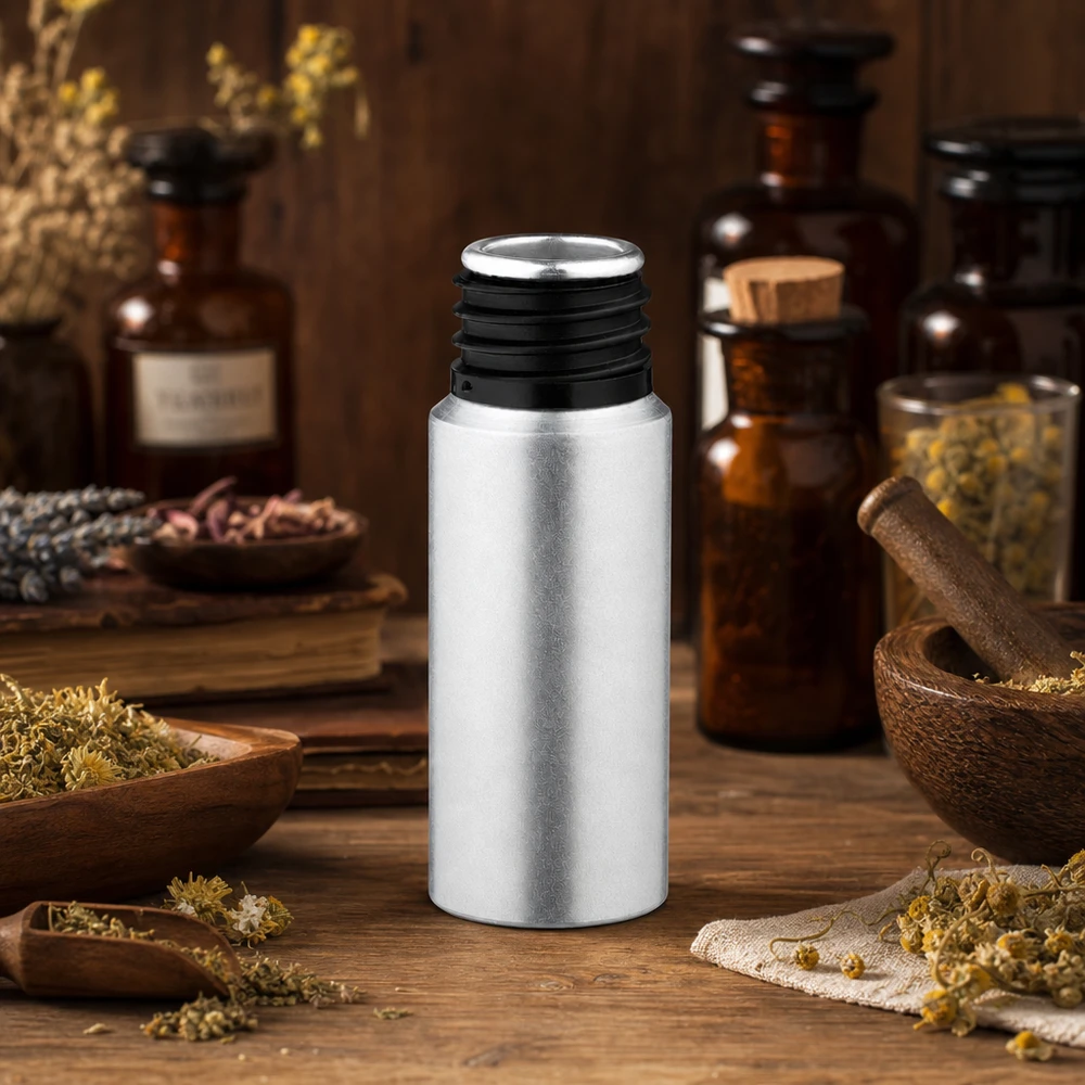 20ml flaska i betad aluminium Silverfärgad 20 ml aluminiumflaska med matt yta för professionella applikationer