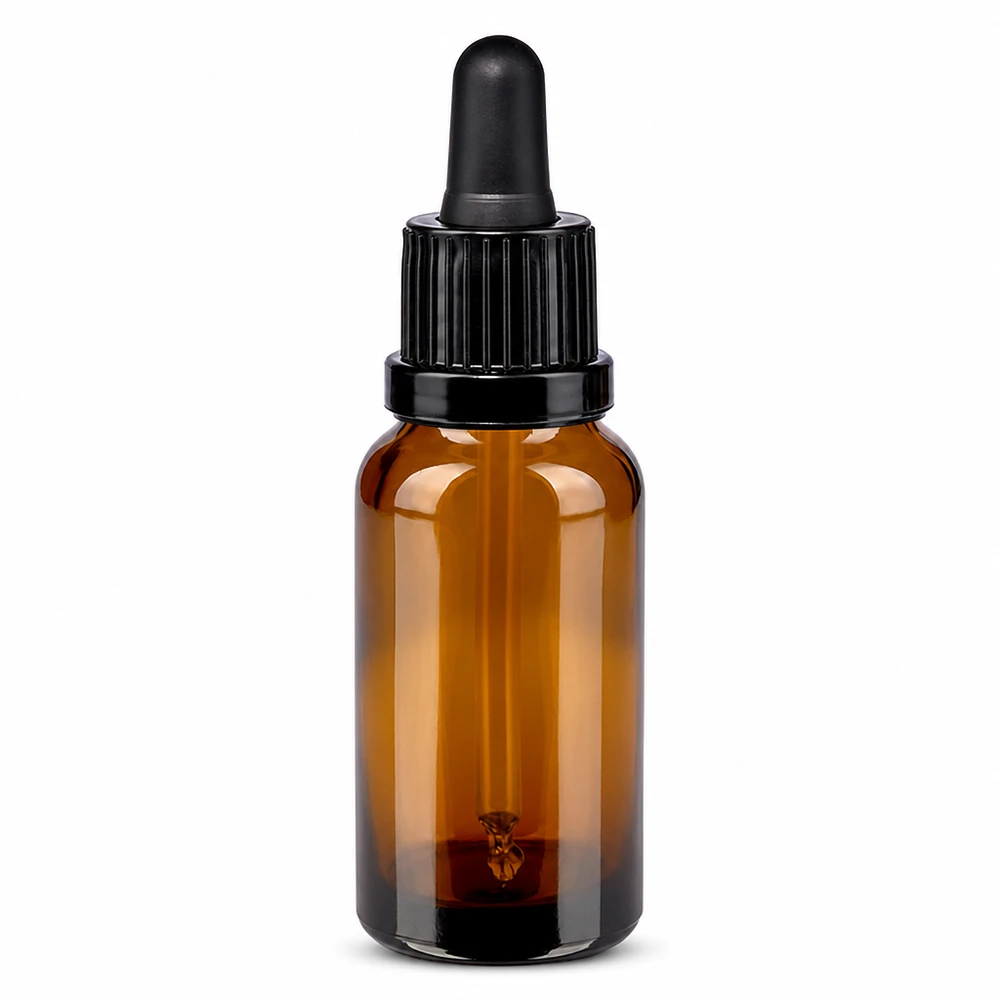20 ml pipettflaska brun med svart lock för kosmetika och eteriska oljor