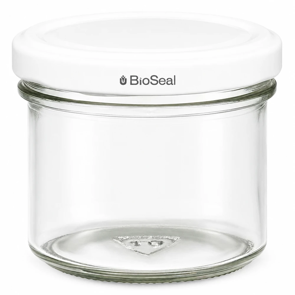 125 ml Krossade glasögon med vitt UNiTWIST BioSeal-lock UNiTWIST-glas 125 ml med vitt TO66 BioSeal-lock Konserveringsburk syltburk transparent