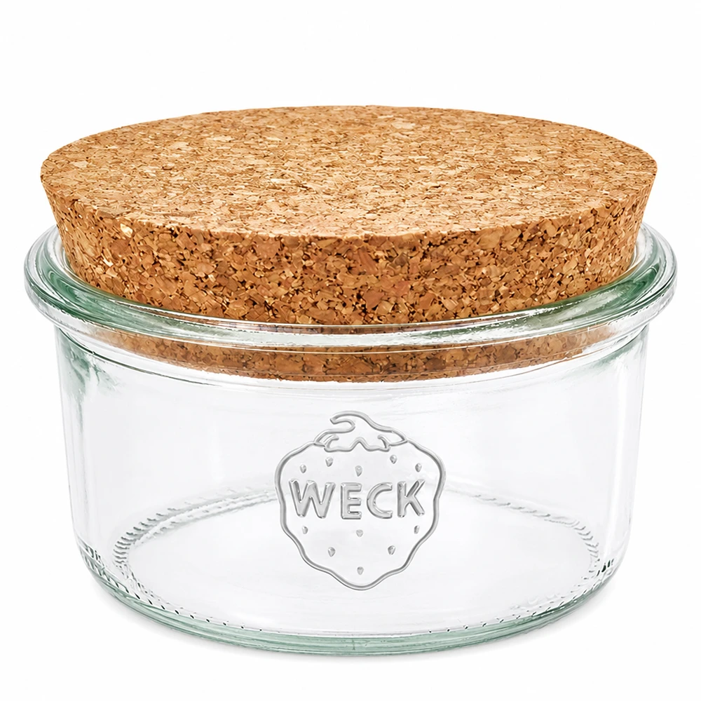 165ml Krossade glasögon WECK RR80 med kork naturell WECK 165ml RR80 murarburk med naturkorklock Förvaringsburk i klarglas