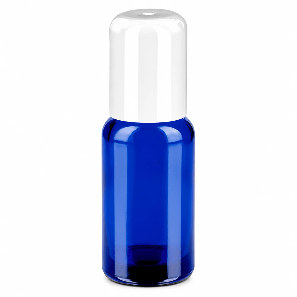 20 ml roll-on-flaska blå med vitt lock för kosmetika och eteriska oljor