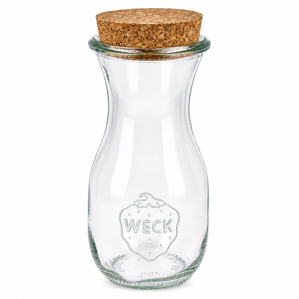 290ml juiceflaska WECK RR60 med kork naturell WECK juiceflaska 290ml RR60 av glas med naturlig korkförslutning transparent tom konserveringsburk glasflaska