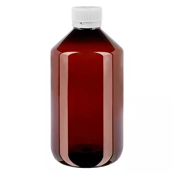 PET-flaska 500ml med vitt säkerhetslock, räfflad PET-flaska 500ml med vitt säkerhetslock, räfflad