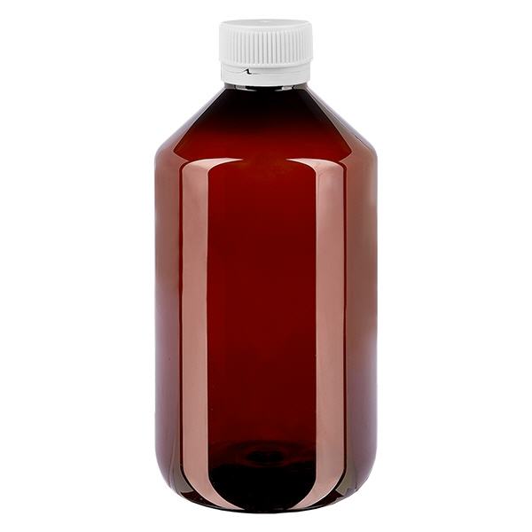 PET-flaska 500ml med vitt säkerhetslock, räfflad PET-flaska 500ml med vitt säkerhetslock, räfflad