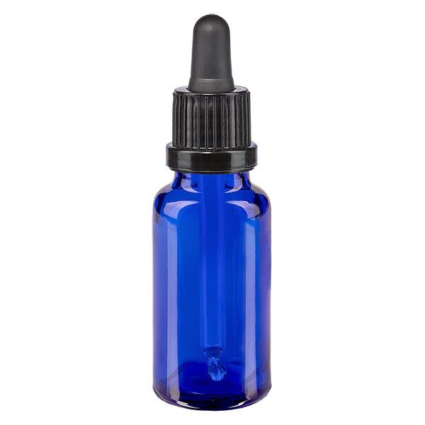 Apoteksflaska blå 20ml pipett svart med säkerhetsförslutning Apoteksflaska blå 20ml pipett svart med säkerhetsförslutning