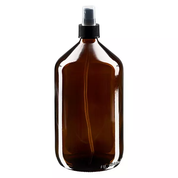1000 ml brun medicinflaska av Euro-typ med svart spray och genomskinlig lock 1000 ml brun medicinflaska av Euro-typ med svart spray och genomskinlig lock