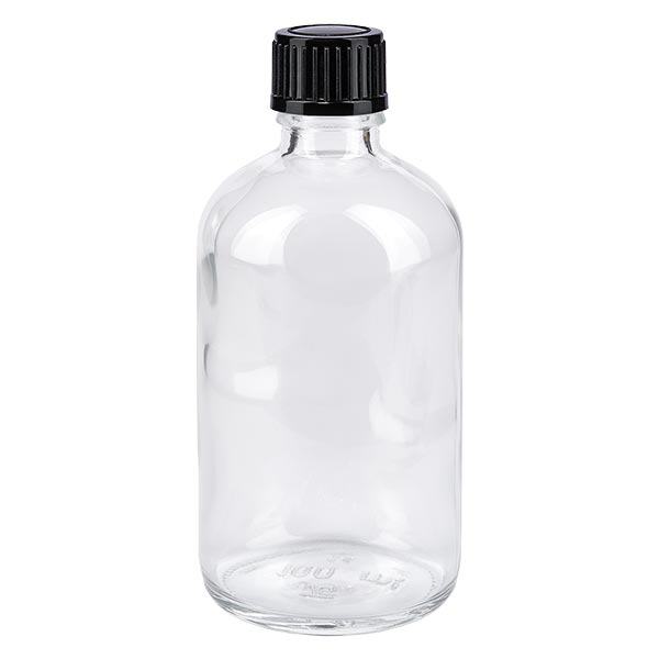 Apoteksflaska klar 100ml dropplock 1mm svart standard Apoteksflaska klar 100ml dropplock 1mm svart standard