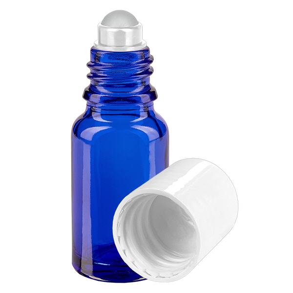 Apoteksflaska blå 10ml roll-on lock vit