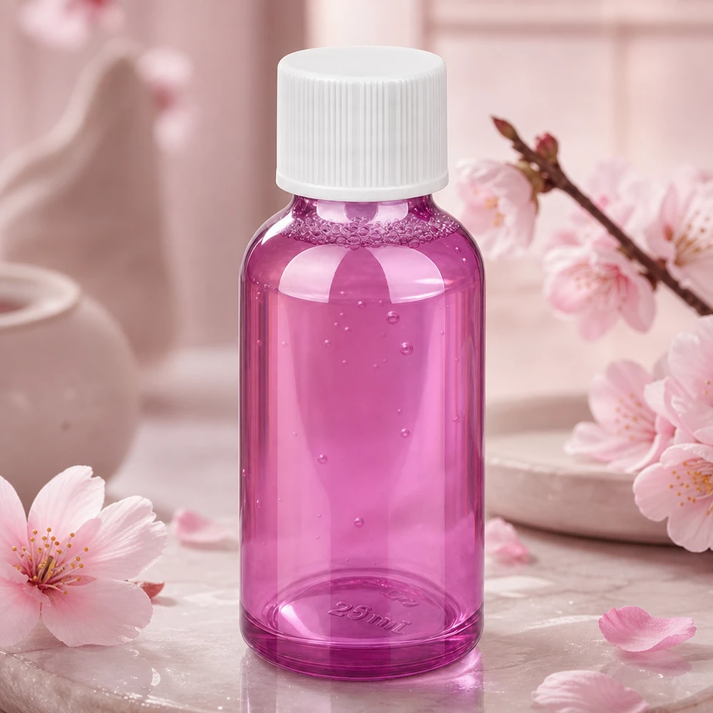 30ml flaska 11mm skruvkork vit standard PurpleLine UT18/30 30 ml flaska med räfflad vit kapsyl i lila för säker förvaring av vätskor