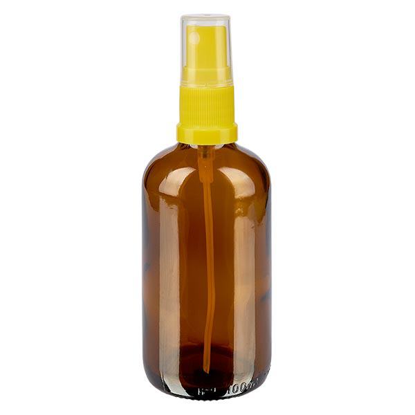 Apoteksflaska brun 100ml spraytillsats gul Apoteksflaska brun 100ml spraytillsats gul
