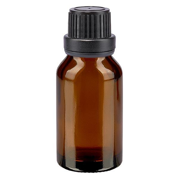 Apoteksflaska brun 15ml skruvkork svart manipulationsskyddad förslutning Apoteksflaska brun 15ml skruvkork svart manipulationsskyddad förslutning