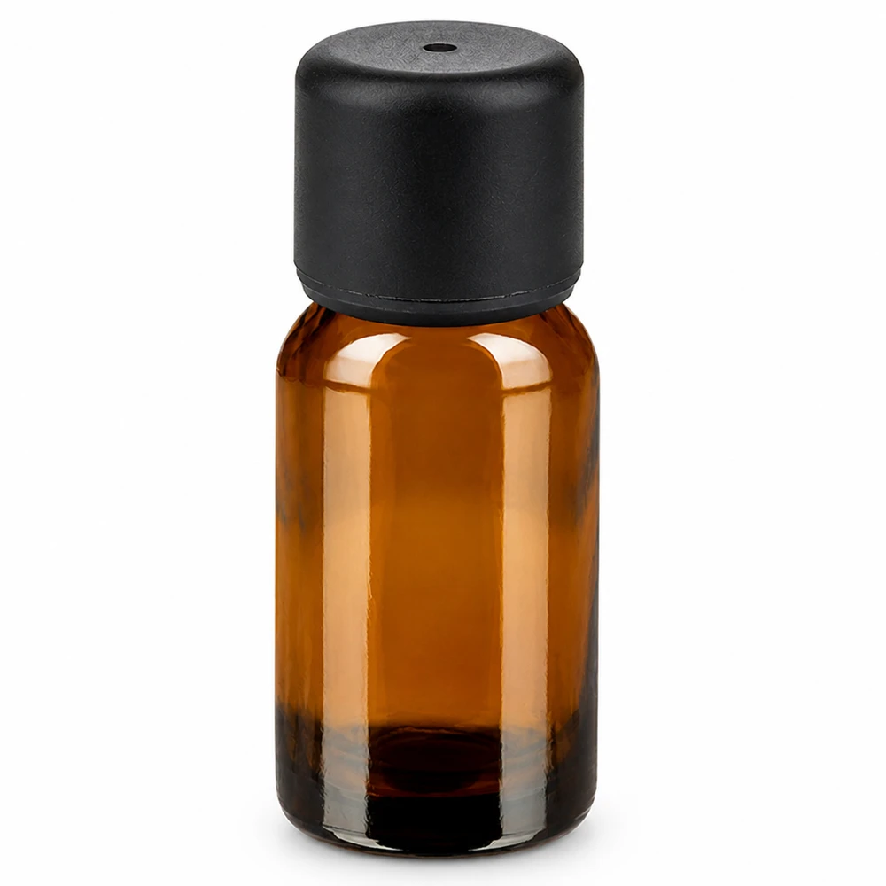 10ml flaska 6mm skruvkork svart standard BrownLine UT18/10 10 ml bärnstensfärgad glasflaska med svart lock för eteriska oljor och kosmetika