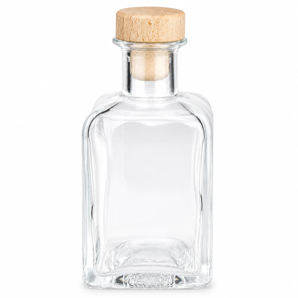 200 ml apoteksflaska Clara med träkork UNiTWIST® 200 ml glasflaska Clara med träkork tom transparent rektangulär korkpropp dekorativ flaska