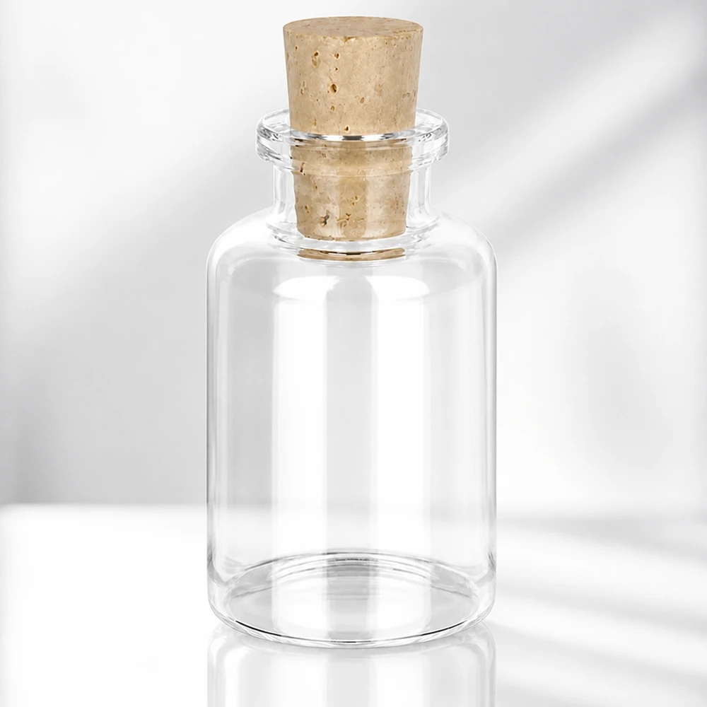 Klarglasflaska 30ml med kork 11/14mm Glasflasche mit breitem Korpus 30ml und konischem Korken 11/14mm aus natürlichem Material