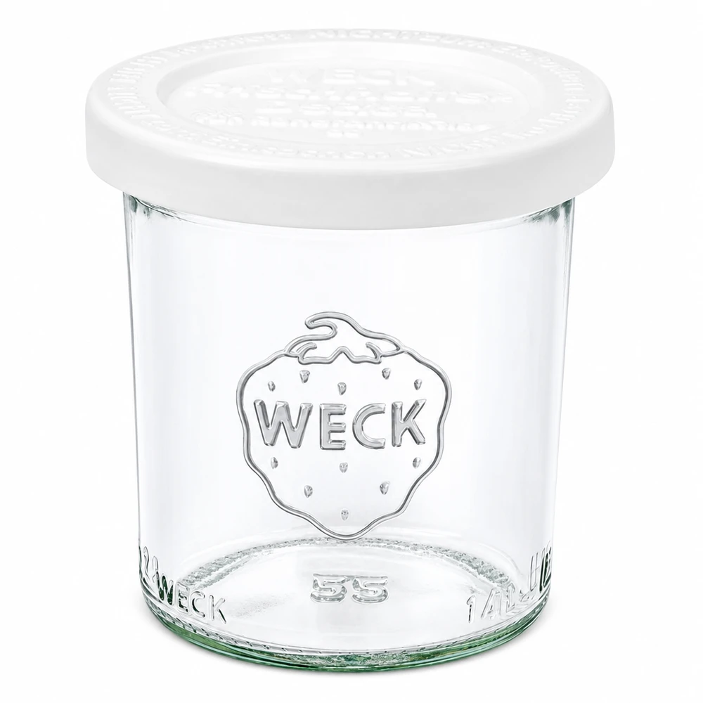 140 ml burk med lock som håller in färskheten, WECK RR60 WECK 140 ml murarburk med vitt lock RR60 för sylt och konserver