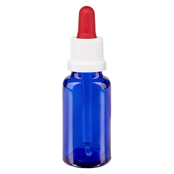 Apoteksflaska blå 20ml pipett vit/röd med säkerhetsförslutning Apoteksflaska blå 20ml pipett vit/röd med säkerhetsförslutning