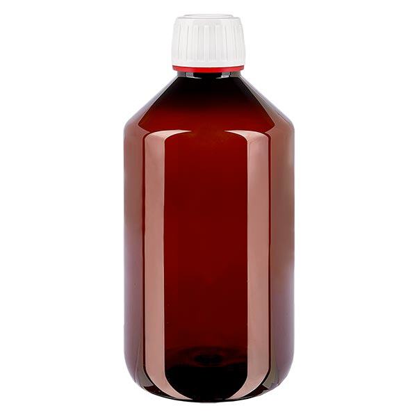 PET-flaska 500ml med vitt säkerhetslock, finräfflad PET-flaska 500ml med vitt säkerhetslock, finräfflad