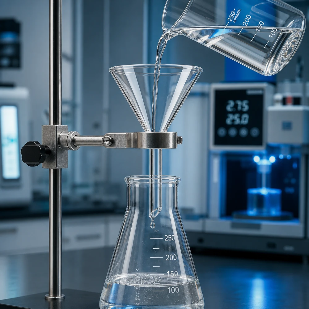 Vetenskaplig glastratt 55 mm transparent för kemiska laboratorieanalyser och filtrering